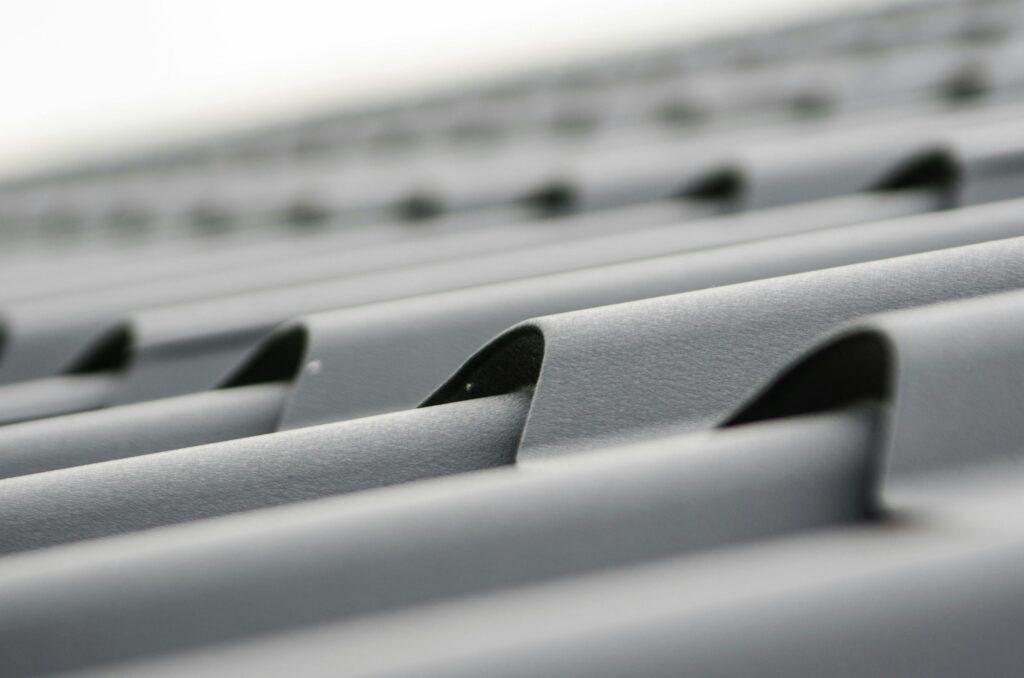 Upclose of roof shingles in black and white